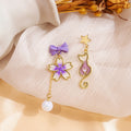 Silver Needle Cartoon Enamel Tassel Stud Earrings Bow Flower Letter Popcorn Alloy Drops view 3