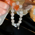 Light Luxury Cat Eye Stone Round Bead Moon Charm Geometric Beaded Bangle view 4