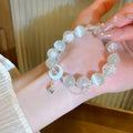Light Luxury Cat Eye Stone Round Bead Moon Charm Geometric Beaded Bangle view 1
