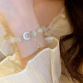Light Luxury Cat Eye Stone Round Bead Moon Charm Geometric Beaded Bangle view 2