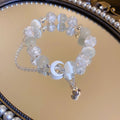 Light Luxury Cat Eye Stone Round Bead Moon Charm Geometric Beaded Bangle view 3