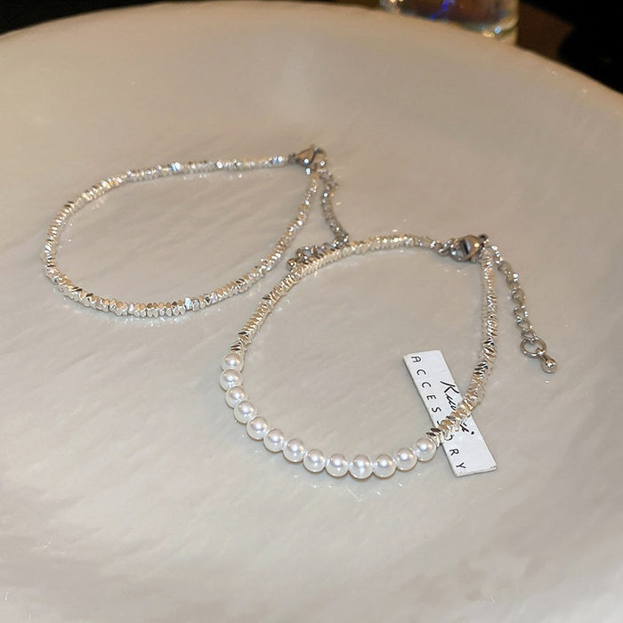 Light Luxury Faux Pearl Beaded Bangle For Women Geometric Round Minimalist Jewelry