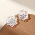 Iridescent Camellia Flower Resin Studs French Fresh Mermaid Color Silver Needle Earrings view 1