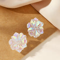 Iridescent Camellia Flower Resin Studs French Fresh Mermaid Color Silver Needle Earrings view 2