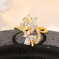 Luxury Sparkling Floral Ring And Ear Cuff Set For Women, Elegant Matching Jewelry Set Earrings view 3