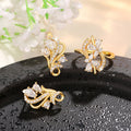 Luxury Sparkling Floral Ring And Ear Cuff Set For Women, Elegant Matching Jewelry Set Earrings view 2