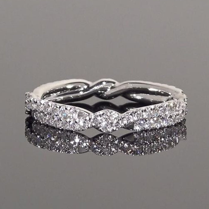 Japanese Minimalist Braided Cross Micro Pave Ring, Twisted Design Fashion Women's Finger Ring