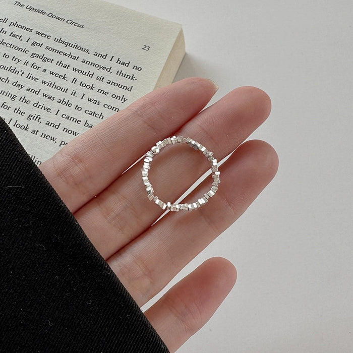 Minimalist Silver Tone Square Geometric Elastic Bead Ring For Women Index Finger Jewelry