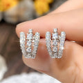 Sparkling Full Pave Zircon Ear Clips, Minimalist Luxury Fashion Office Stud Earrings view 3