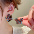 Vintage Zircon Butterfly Stud Earrings With Silver Pins Korean Light Luxury Women's Ear Jewelry view 2