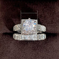 Copper Simulated Zircon Eight Hearts Eight Arrows Full Stone Engagement Couple Ring Set view 5