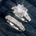 Copper Simulated Zircon Eight Hearts Eight Arrows Full Stone Engagement Couple Ring Set view 4