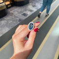 Vintage Palace Style Blue Oval Flower Plate Ring, Exaggerated Index Finger Ring For Men And Women view 3