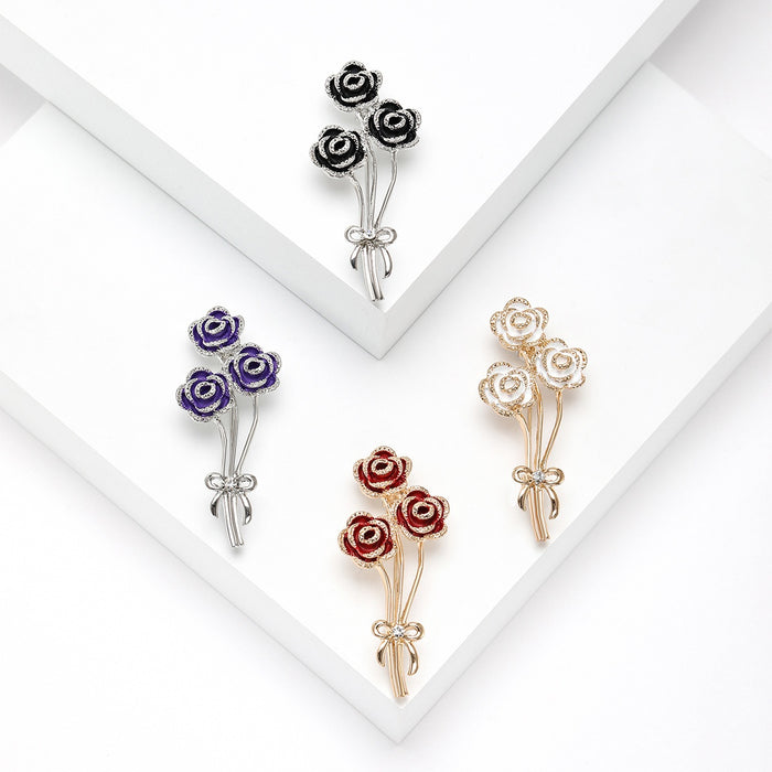 Alloy Enamel Rose Bouquet Brooch Pin For Simple Fashion Accessories