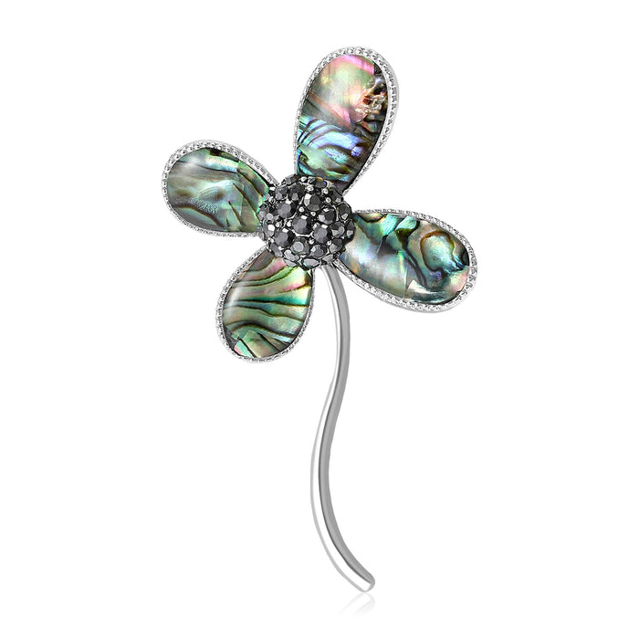 Vintage Alloy Clover Shell Brooch Pin For Clothing Accessories