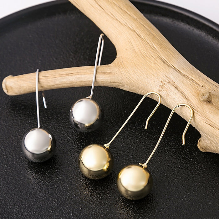 Elegant Minimalist Geometric Alloy Ball Drop Hook Earrings for Women Gold Silver Round Bead Earrings