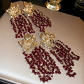 French Vintage Alloy Grape Cluster Leaf Long Tassel Drop Earrings view 2