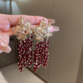 French Vintage Alloy Grape Cluster Leaf Long Tassel Drop Earrings view 4
