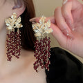 French Vintage Alloy Grape Cluster Leaf Long Tassel Drop Earrings view 3