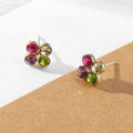 Elegant Colorful Crystal Flower Stud Earrings, Sweet Candy Color Rhinestone Alloy Silver Needle Earrings view 1