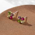 Elegant Colorful Crystal Flower Stud Earrings, Sweet Candy Color Rhinestone Alloy Silver Needle Earrings view 2
