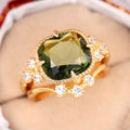 Luxury Dark Green Engagement Ring Set For Couples, European Style Banquet Jewelry Accessory view 2