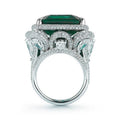 Princess Cut Emerald Green Tourmaline Style Rectangular Statement Ring, Unisex Bold Fashion Jewelry view 3