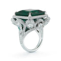 Princess Cut Emerald Green Tourmaline Style Rectangular Statement Ring, Unisex Bold Fashion Jewelry view 2