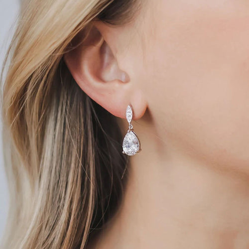 New Copper Inlaid AAA Teardrop Zircon Earrings For Women Bridal Wedding Dress Accessories