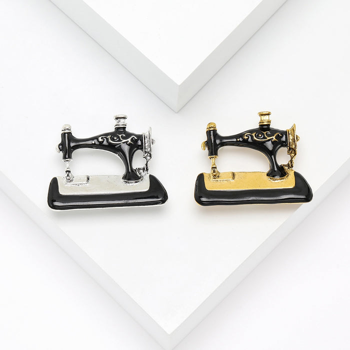 Alloy Enamel Vintage Sewing Machine Brooch Pin For Apparel