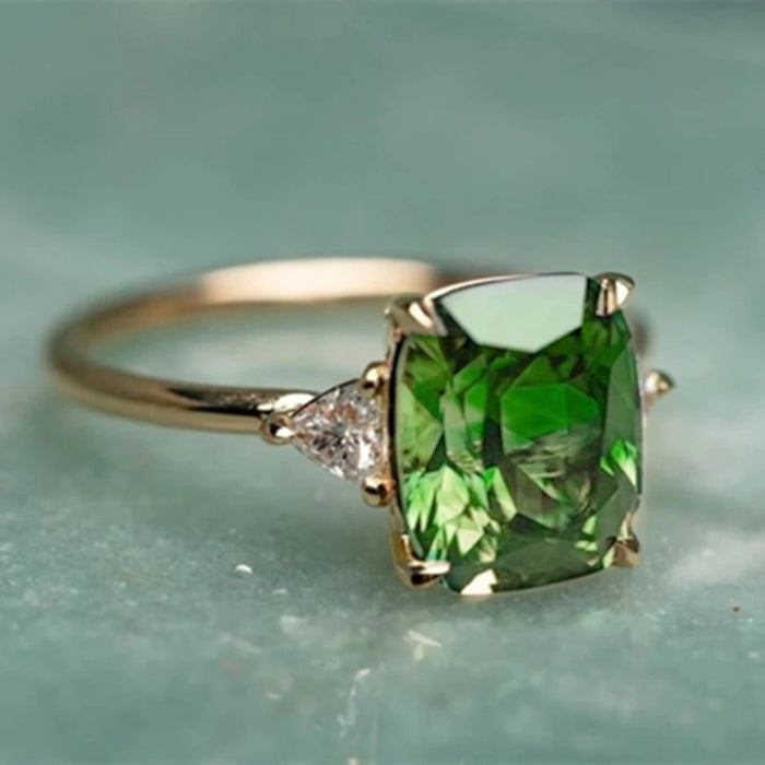 Square Triangle Zircon Ring Light Luxury Four Prong Setting Trendy Fashion Jewelry