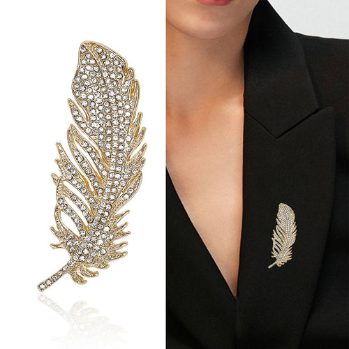 Alloy Rhinestone Feather Brooch Pin For Apparel And Anti Exposure
