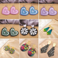 Silver Needle Acrylic Heart Drop Earrings With Floral Graffiti Geometric Boho Round Stud Design view 4