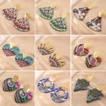 Silver Needle Acrylic Heart Drop Earrings With Floral Graffiti Geometric Boho Round Stud Design view 2
