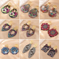 Silver Needle Acrylic Heart Drop Earrings With Floral Graffiti Geometric Boho Round Stud Design view 3