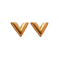 Gold Stainless Steel V Shape Letter Necklace And Stud Earrings Jewelry Set view 5