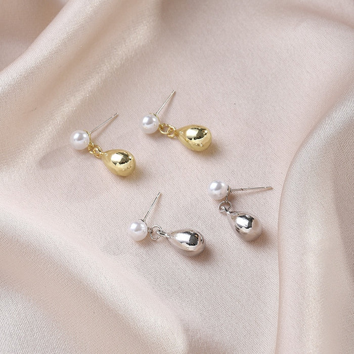 Elegant Pearl Stud Alloy Metal Water Drop Dangle Earrings For Women Minimalist Luxury Jewelry Earrings