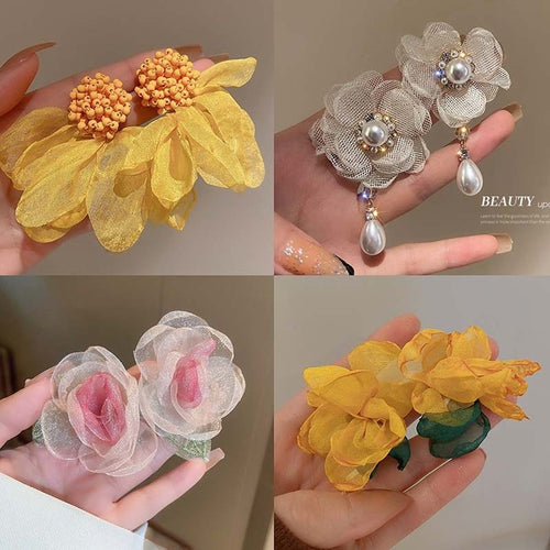 Fresh Floral Fabric Stud Earrings Sweet Forest Style Light Luxury Versatile Fashion Ear Jewelry