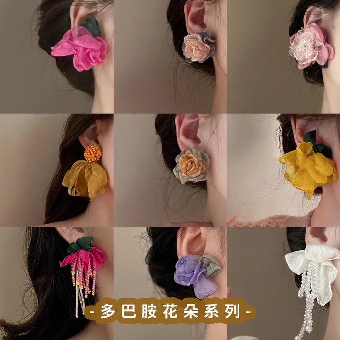 Fresh Floral Fabric Stud Earrings Sweet Forest Style Light Luxury Versatile Fashion Ear Jewelry