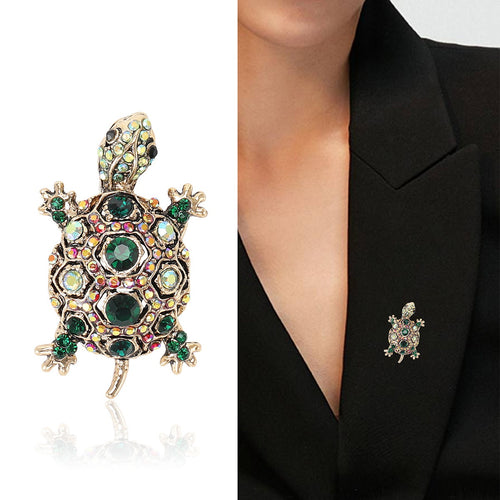 Alloy Rhinestone Turtle Brooch Pin For Vintage Apparel Decoration