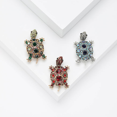 Alloy Rhinestone Turtle Brooch Pin For Vintage Apparel Decoration
