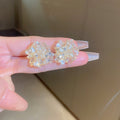 Gold Plated Resin Flower Rhinestone Stud Earrings With Silver Posts, French Forest Style view 4