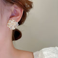 Gold Plated Resin Flower Rhinestone Stud Earrings With Silver Posts, French Forest Style view 3