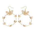 Elegant Gold Alloy Hollow Butterfly Hoop Earrings, Fashion Geometric Floral Metal Circle Earrings view 5