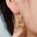 Elegant Gold Alloy Hollow Butterfly Hoop Earrings, Fashion Geometric Floral Metal Circle Earrings view 2