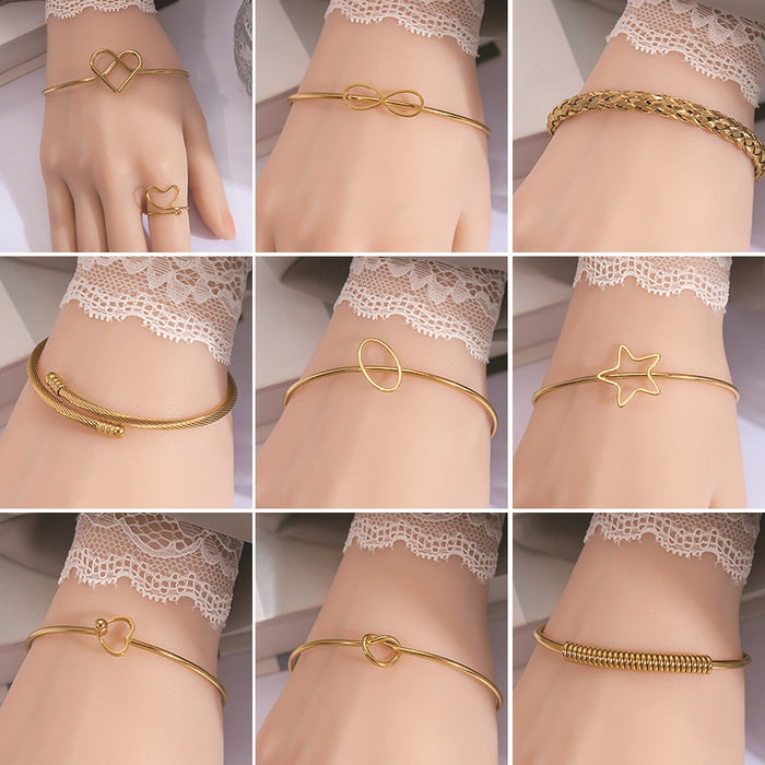 Minimalist Metallic Heart Bangle Knot Open Bracelet Hollow Crescent Hand Jewelry