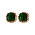 Gold Plated Silver Post Emerald Zircon Square Stud Earrings French Light Luxury Jewelry view 5