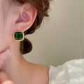 Gold Plated Silver Post Emerald Zircon Square Stud Earrings French Light Luxury Jewelry view 3