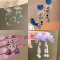 Alloy Rhinestone Butterfly Flower Long Tassel Drop Earrings Chic Elegant Floral Jewelry view 2
