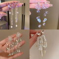 Alloy Rhinestone Butterfly Flower Long Tassel Drop Earrings Chic Elegant Floral Jewelry view 4